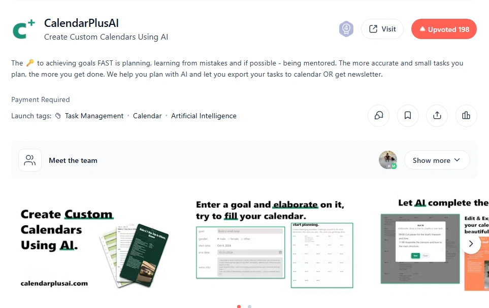 פוסט הפרסום של האתר בproducthunt